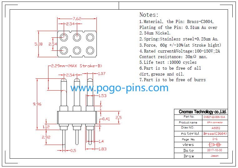 6pin Female&Male DIP type pogo pin connector item CN419-10-206-00-A&CN827-22-006-10-A 