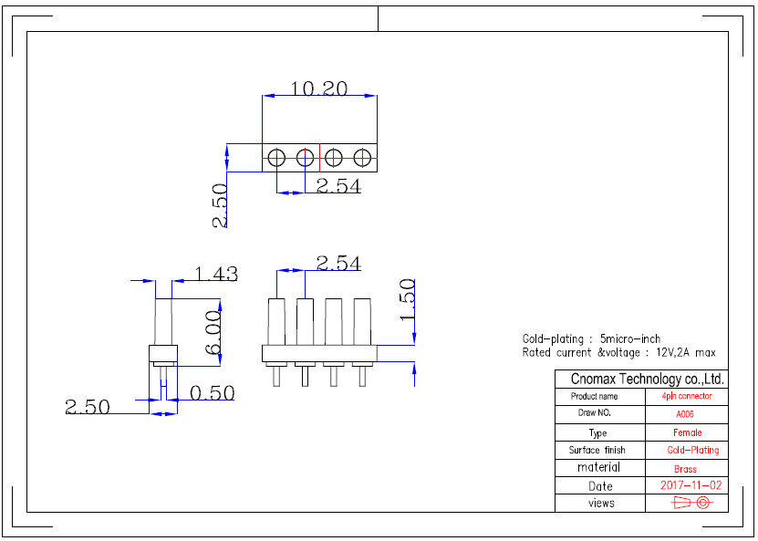 4pin Female connector datasheet