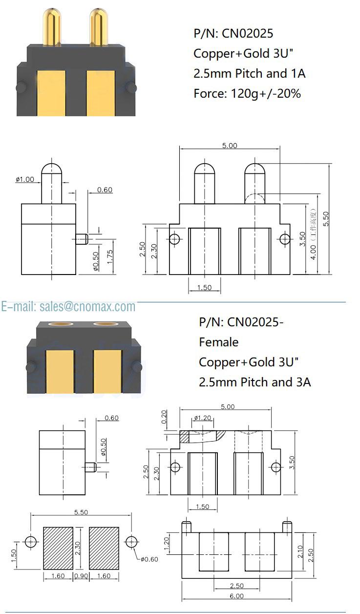 2pin Side Solder Connector