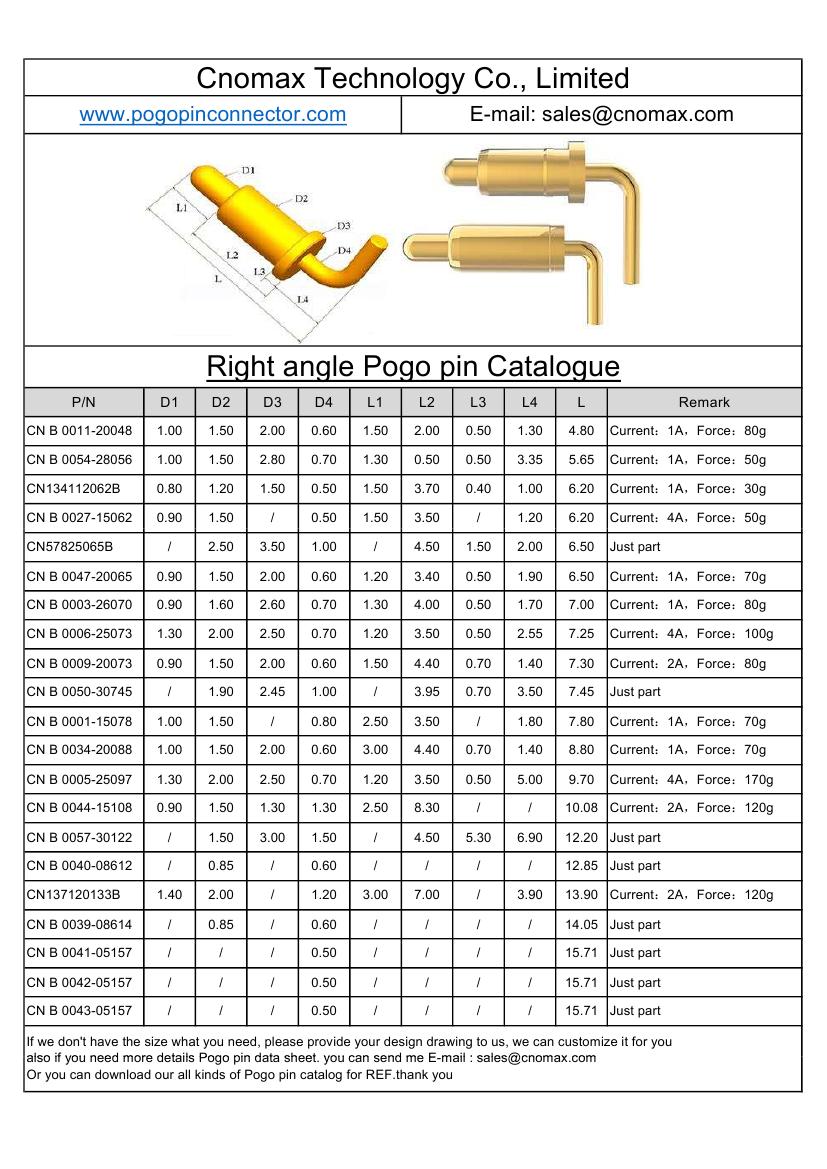 Right angle Pogo pin catalogue