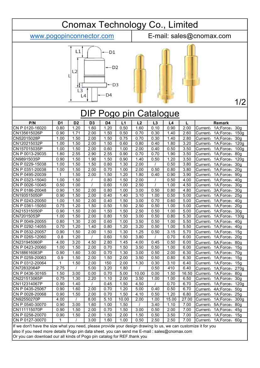DIP Pogo pin Catalogue