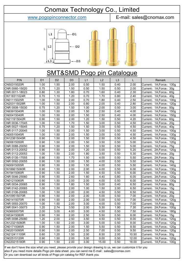SMD Pogo Pin Catalogue