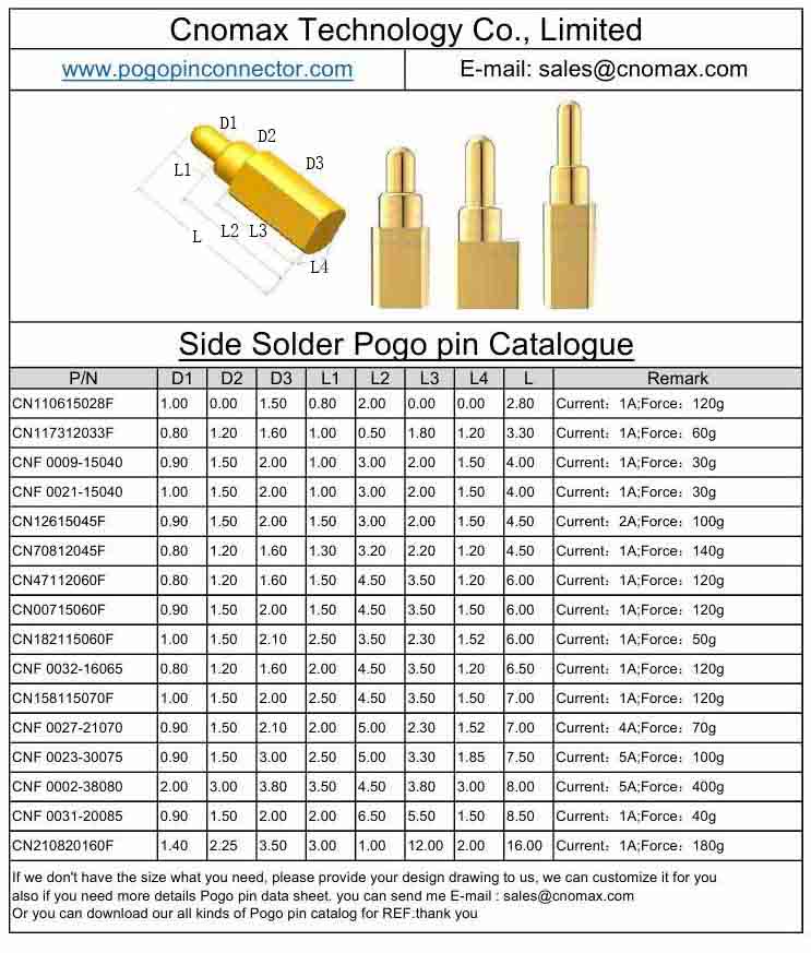Side Solder Pogo Pin Catalogue