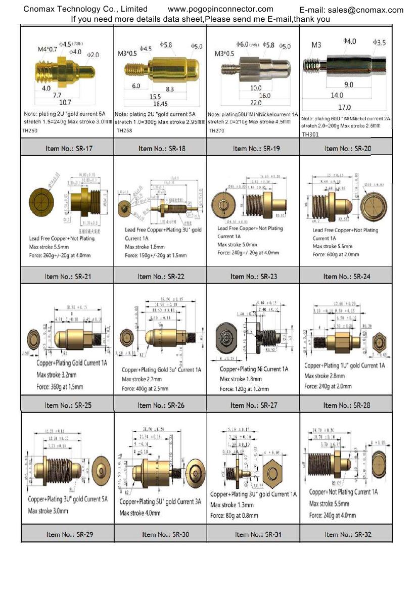 Thread Pogo pin catalogue