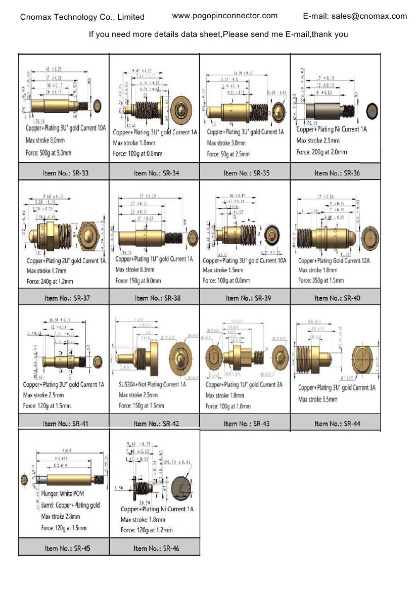 Thread Pogo pin catalogue