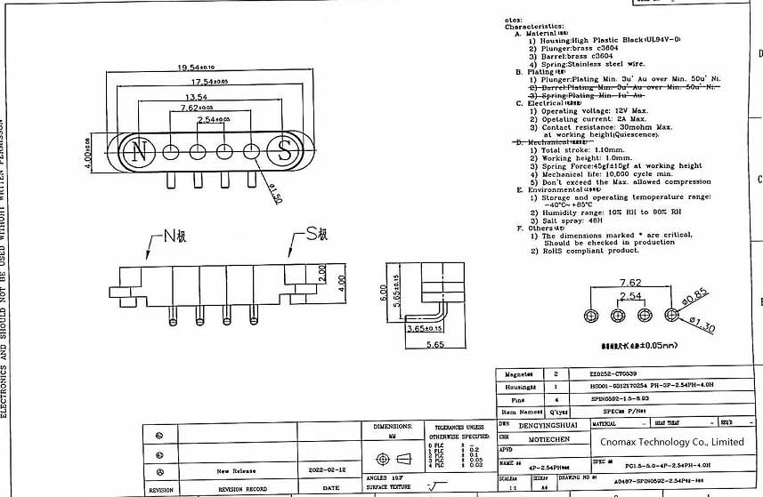 4pin right angle magnetic connector